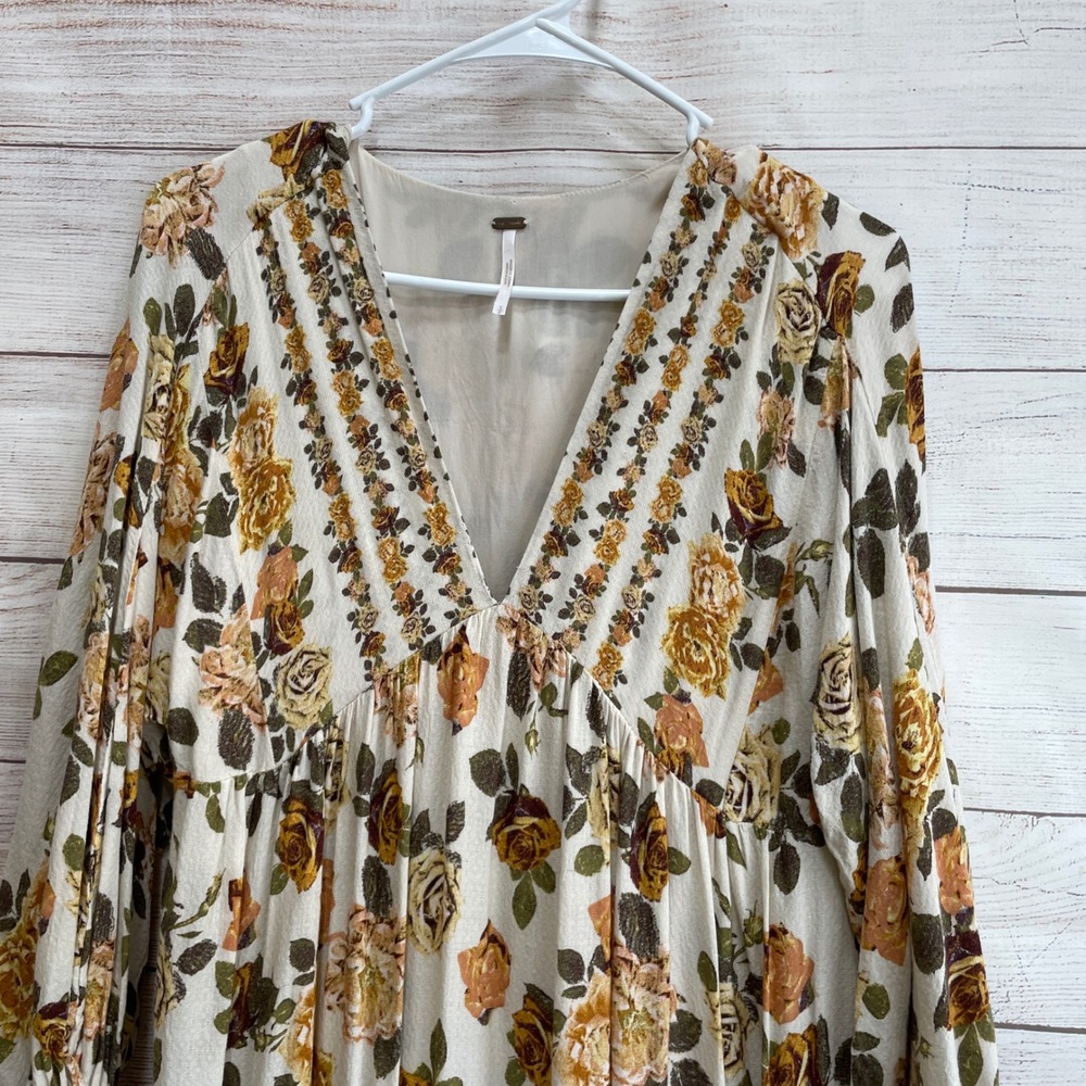 FREE PEOPLE ROWS OF ROSES MAXI DRESS IN CREAM AND TAN - Picture 5 of 11